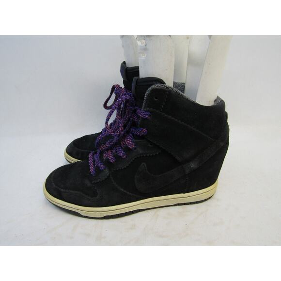 NIKE Sky Hi Dunk Women Sz 7 Black Purple Leather Lace Up Hidden Wedge Sneaker - Picture 5 of 15
